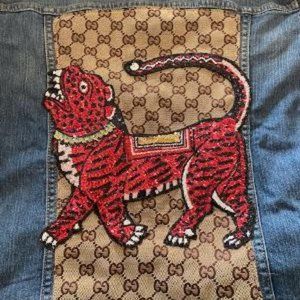 Custom Denim Jacket with Repurposed Gucci Fabric and Patch